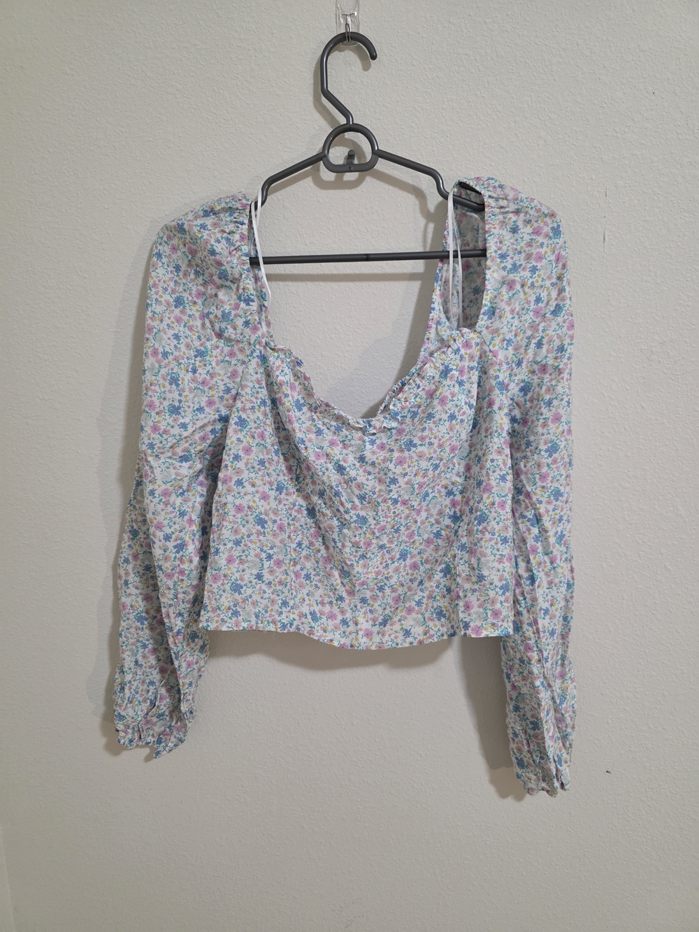 Sophie Rue White Pastel Floral Square-Neck Puff Sleeve Top